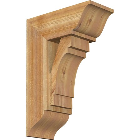 Ekena Millwork Merced Traditional Rough Sawn Bracket w/ Offset Brace, Western Red Cedar, 8"W x 18"D x 26"H BKT0806X18X26MRC01RWR
